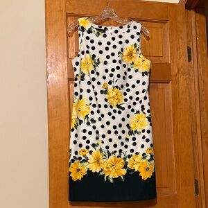 Alyx Black and White Polka Dot Dress with Yellow Floral Accents